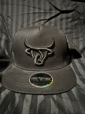 Black Embroidered Bull Trucker Hat